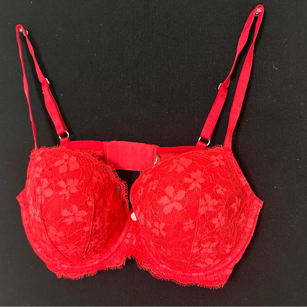Victoria Secret Red Lace Bra Sz 34DD